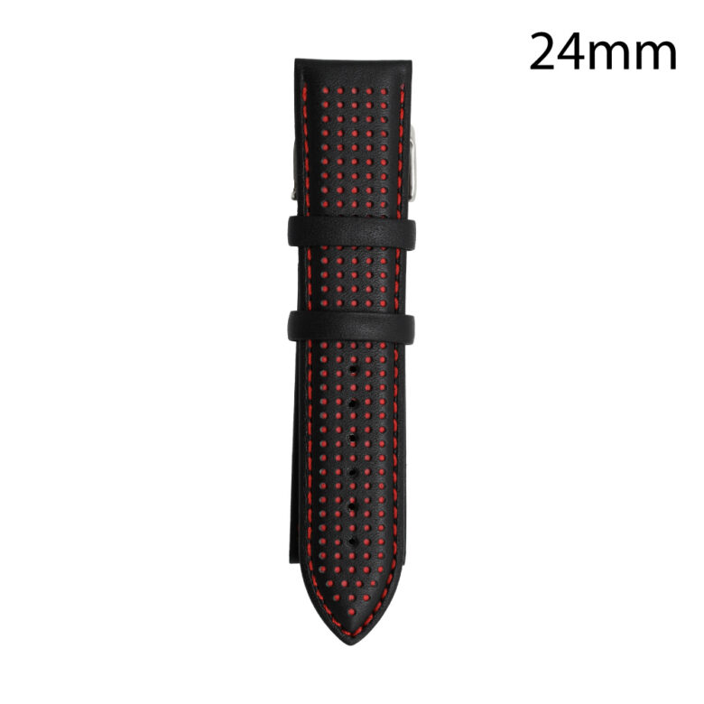 RJ70187 CORREA PIEL NEGRA COST.ROJA CADIZ 24 MM